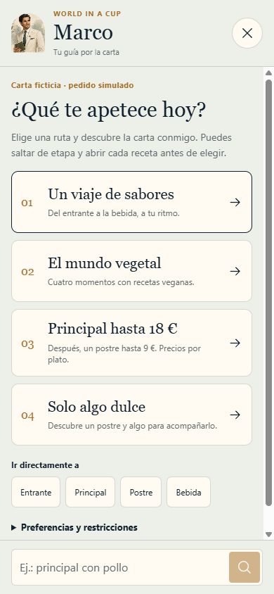Marco ofrece recorridos por la carta, preferencias y recomendaciones guiadas
