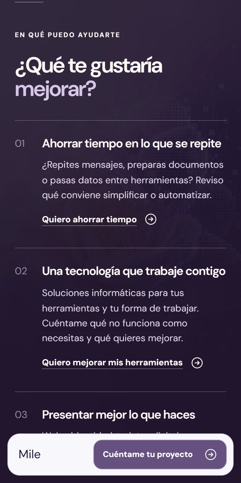 Servicios de MileLab organizados por la necesidad de la persona